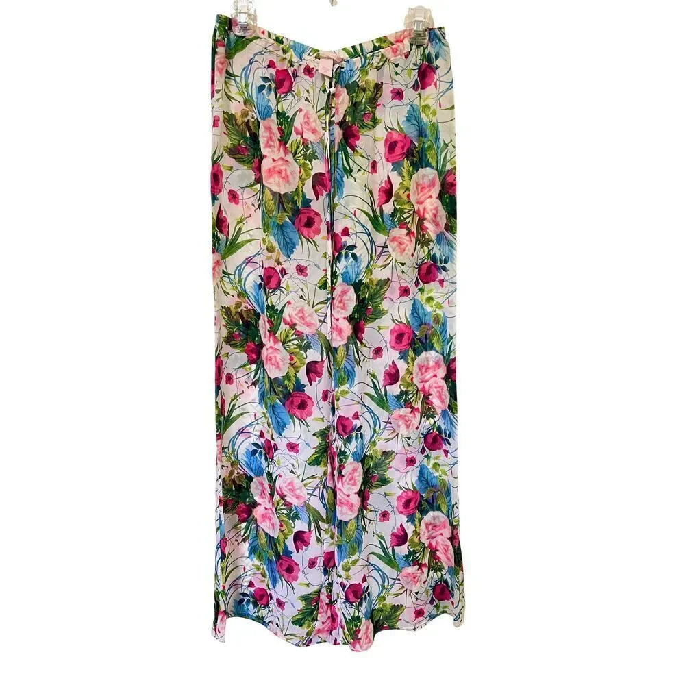 Victoria’s Secret Small White Pink Watercolor Floral Sheer Coverup PJ Swim Pants
